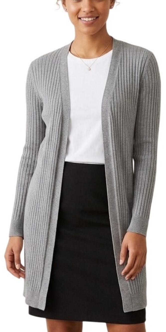 EMILY ROSE Open Front Long Line Ribbed Cardigan Heather Gray SZ M